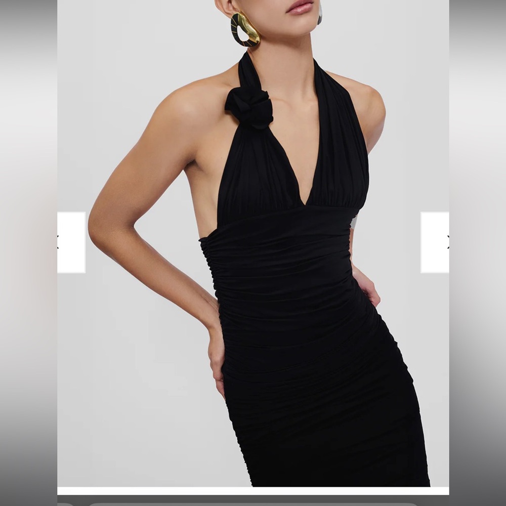 Black Halter Ruched Bodice Women's Top